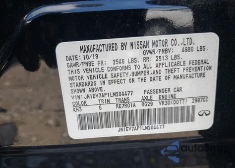 2020 Infiniti Q50 Luxe z USA, uszkodzony, nr VIN JN1EV7AP1LM204477